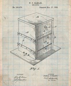 PP724-Antique Grid Parchment Bee Hive Exterior Patent Poster