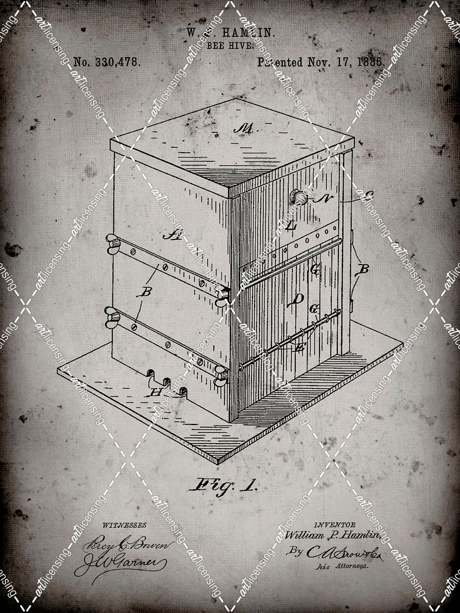 PP724-Faded Grey Bee Hive Exterior Patent Poster