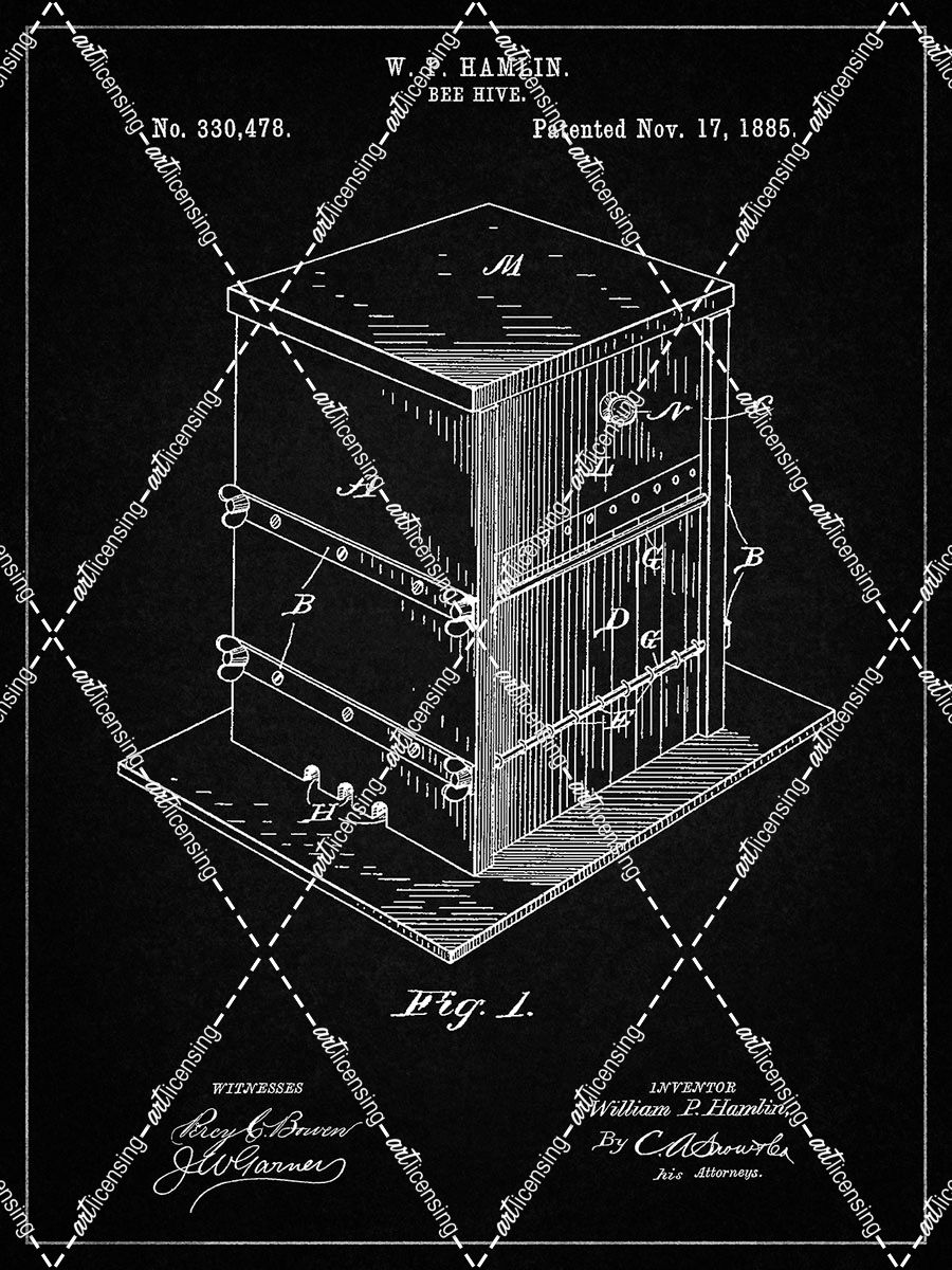 PP724-Vintage Black Bee Hive Exterior Patent Poster