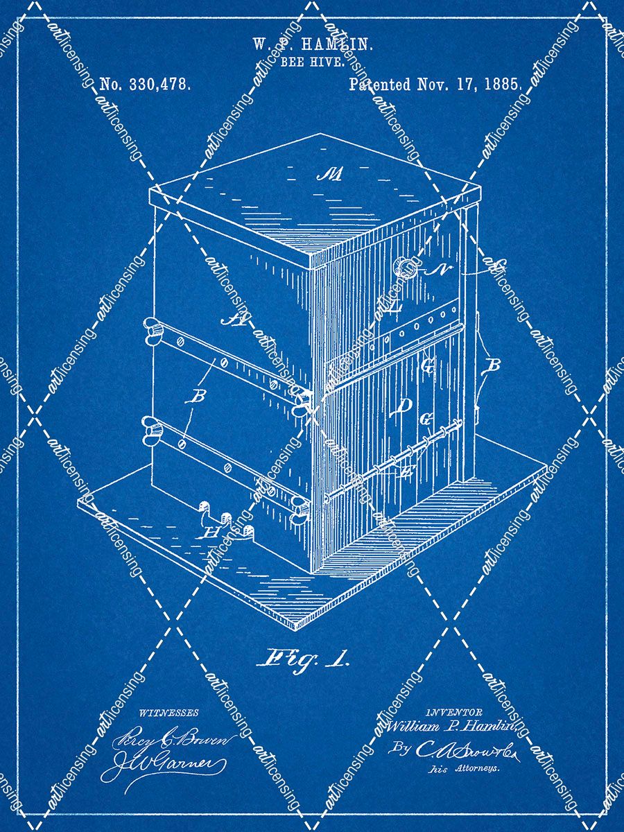 PP724-Blueprint Bee Hive Exterior Patent Poster