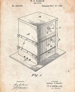 PP724-Vintage Parchment Bee Hive Exterior Patent Poster