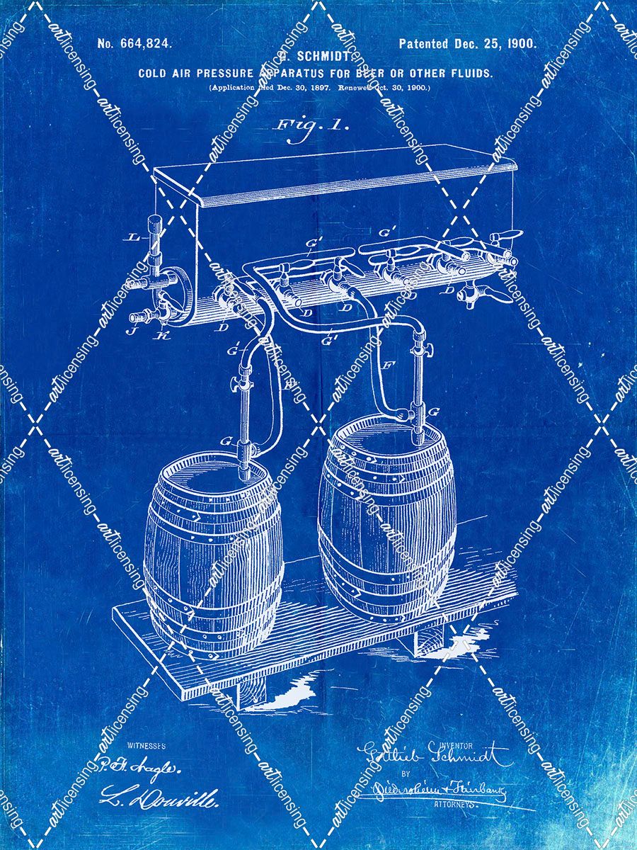 PP729-Faded Blueprint Beer Keg Cold Air Pressure Tap Poster