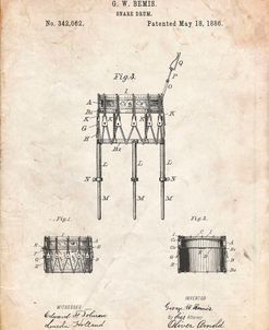 PP732-Vintage Parchment Bemis Marching Snare Drum and Stand Patent Poster