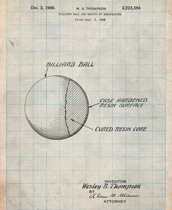 PP736-Antique Grid Parchment Billiard Ball Patent Poster