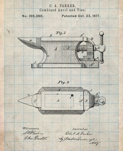 PP741-Antique Grid Parchment Blacksmith Anvil Patent Poster