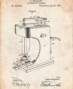 PP743-Vintage Parchment Blacksmith Hammer 1893 Patent Poster