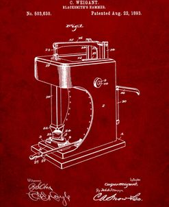 PP743-Burgundy Blacksmith Hammer 1893 Patent Poster