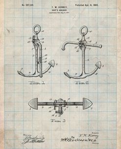 PP745-Antique Grid Parchment Boat Anchor Patent Poster