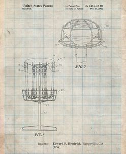PP782-Antique Grid Parchment Disc Golf Basket Patent Poster