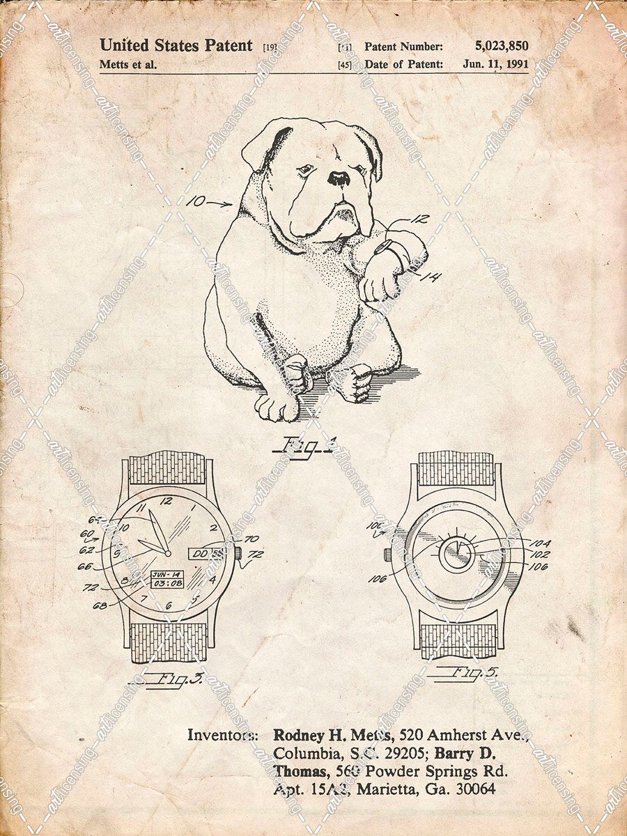 PP784-Vintage Parchment Dog Watch Clock Patent Poster