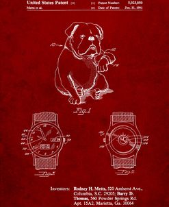 PP784-Burgundy Dog Watch Clock Patent Poster