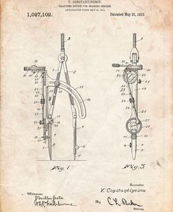 PP785-Vintage Parchment Drafting Compass 1912 Patent Poster