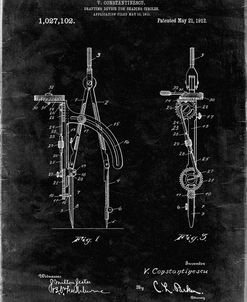 PP785-Black Grunge Drafting Compass 1912 Patent Poster