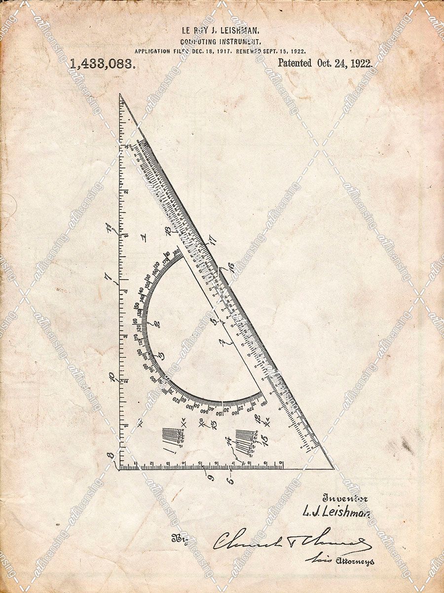 PP786-Vintage Parchment Drafting Triangle 1922 Patent Poster