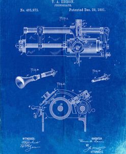 PP798-Faded Blueprint Edison Phonograph Patent Poster