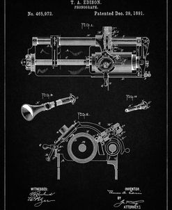 PP798-Vintage Black Edison Phonograph Patent Poster