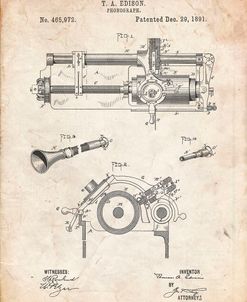 PP798-Vintage Parchment Edison Phonograph Patent Poster