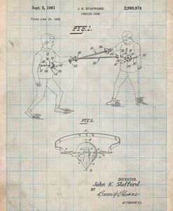 PP804-Antique Grid Parchment Fencing Game Patent Poster