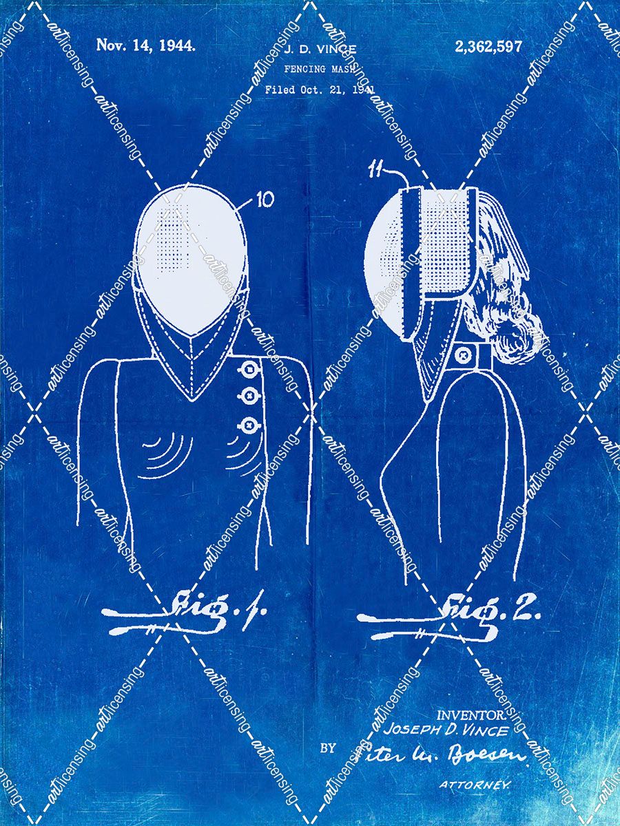 PP805-Faded Blueprint Fencing Mask Patent Poster