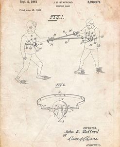 PP804-Vintage Parchment Fencing Game Patent Poster