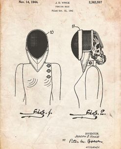 PP805-Vintage Parchment Fencing Mask Patent Poster