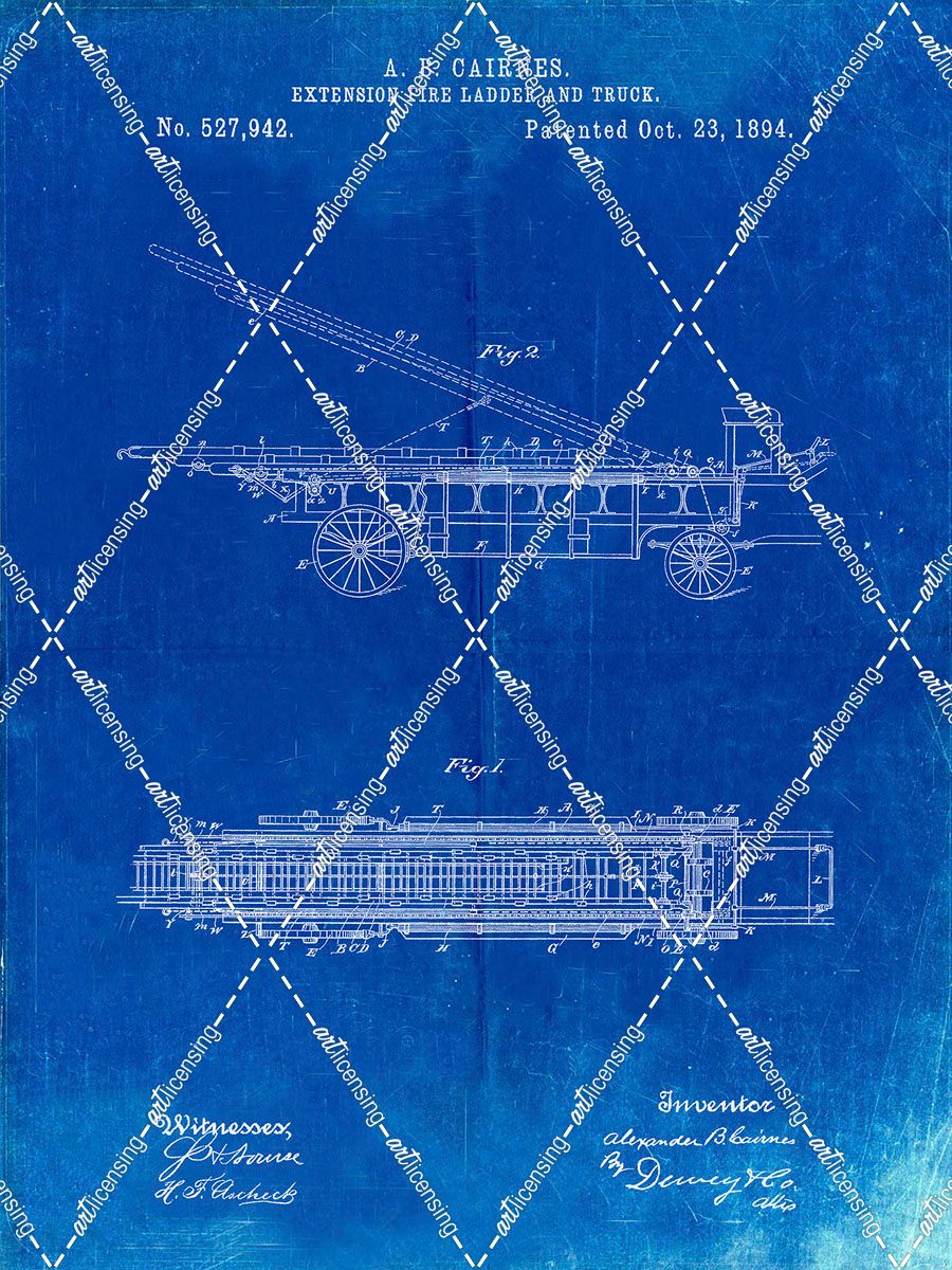 PP808-Faded Blueprint Fire Extension Ladder 1894 Patent Poster