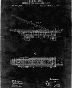 PP808-Black Grunge Fire Extension Ladder 1894 Patent Poster