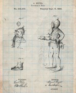 PP811-Antique Grid Parchment Firefighter Suit 1880 Patent Poster
