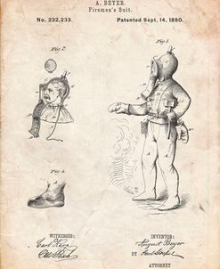 PP811-Vintage Parchment Firefighter Suit 1880 Patent Poster