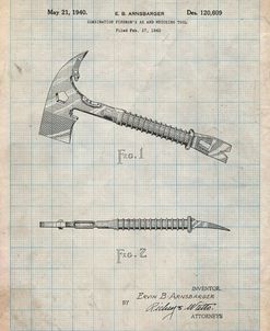 PP812-Antique Grid Parchment Fireman’s Axe 1940 Patent Poster