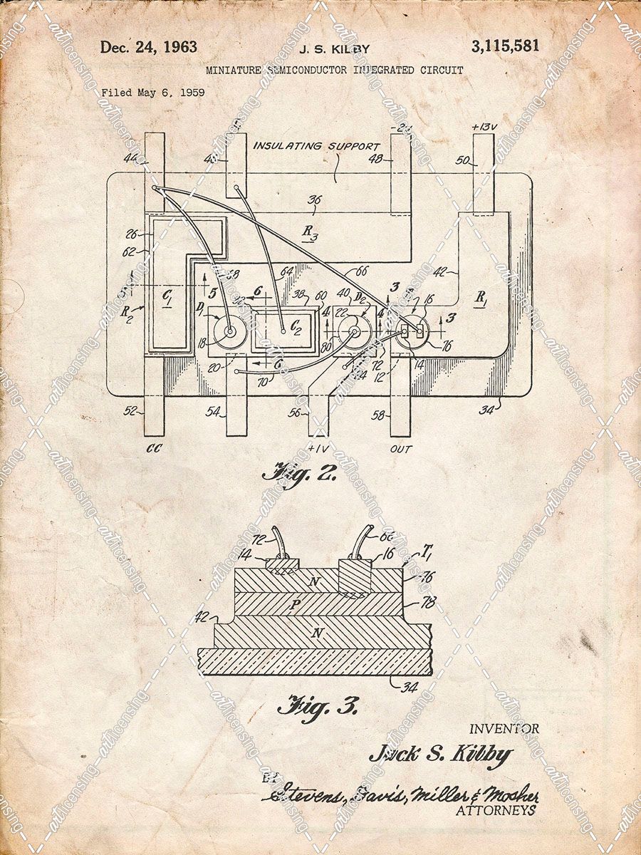PP813-Vintage Parchment First Integrated Circuit Patent Poster
