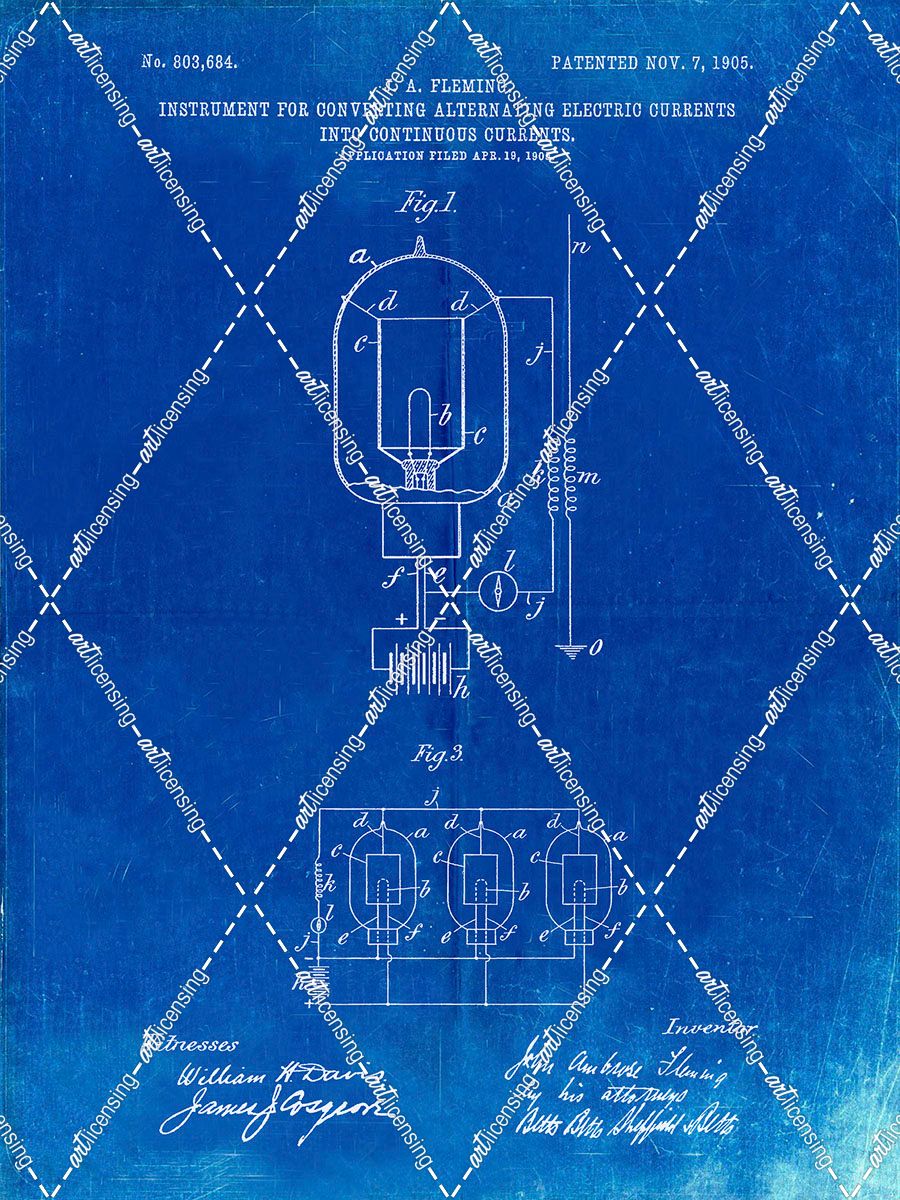 PP817-Faded Blueprint Fleming Valve Patent Poster