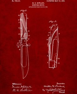 PP822-Burgundy Folding Hunting Knife 1902 Patent Poster