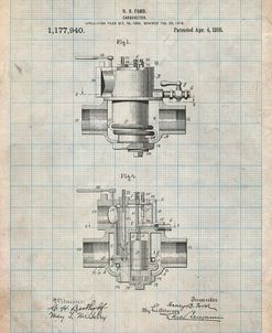 PP835-Antique Grid Parchment Ford Carburetor 1916 Patent Poster