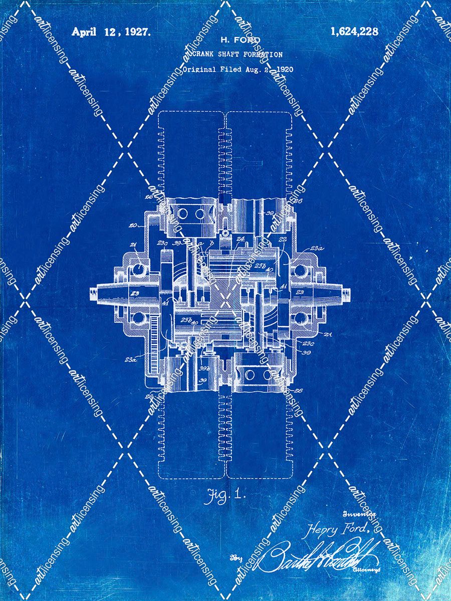 PP838-Faded Blueprint Ford Crank Shaft 1920 Patent Poster