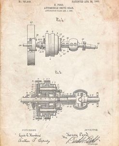 PP840-Vintage Parchment Ford Drive Gear Patent Art