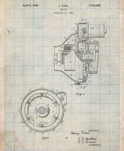 PP841-Antique Grid Parchment Ford Engine 1930 Patent Poster
