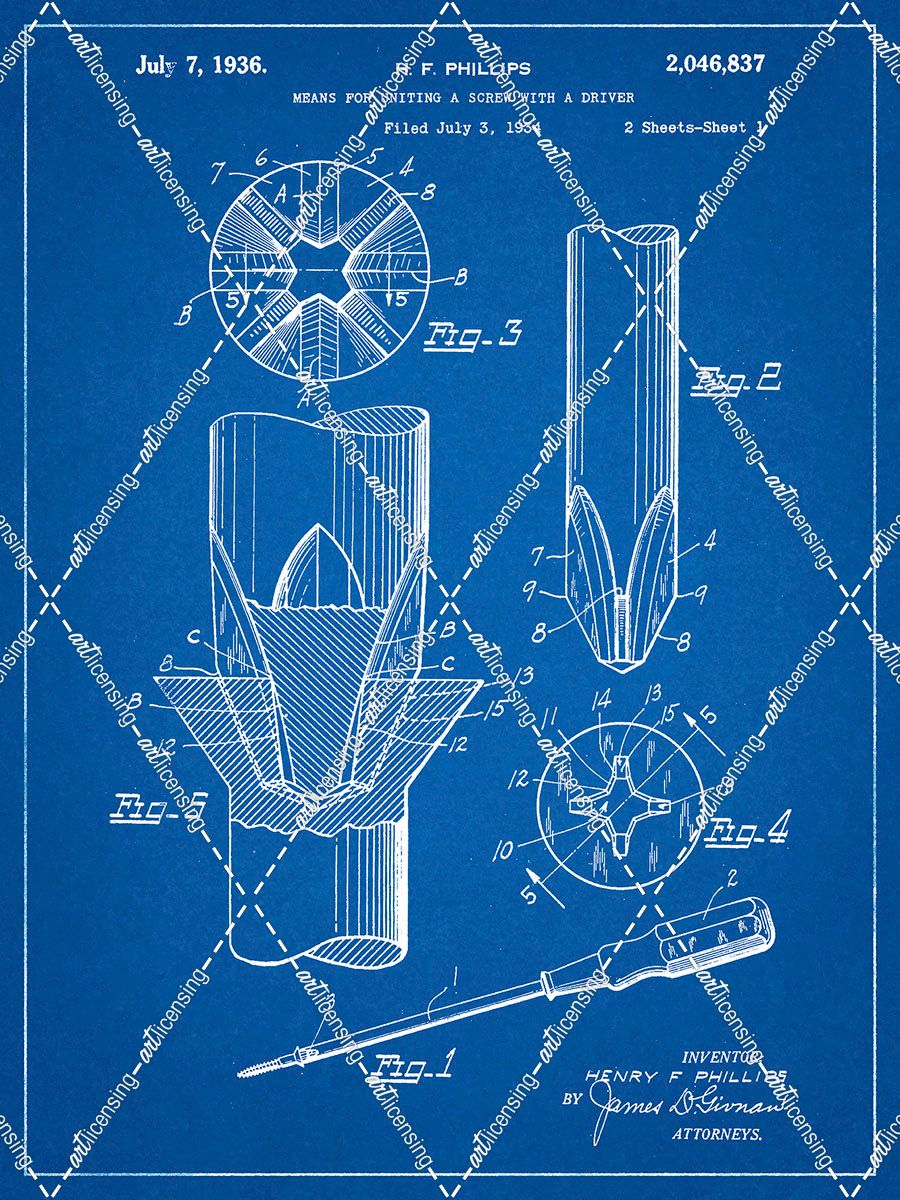 PP153- Blueprint Phillips Head Screw Driver Patent Poster