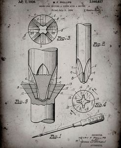 PP153- Faded Grey Phillips Head Screw Driver Patent Poster