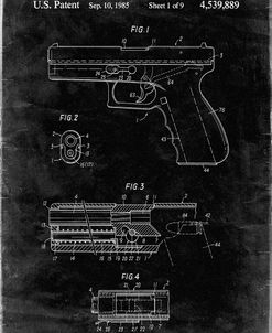 PP154- Black Grunge Handgun Pistol Patent Poster