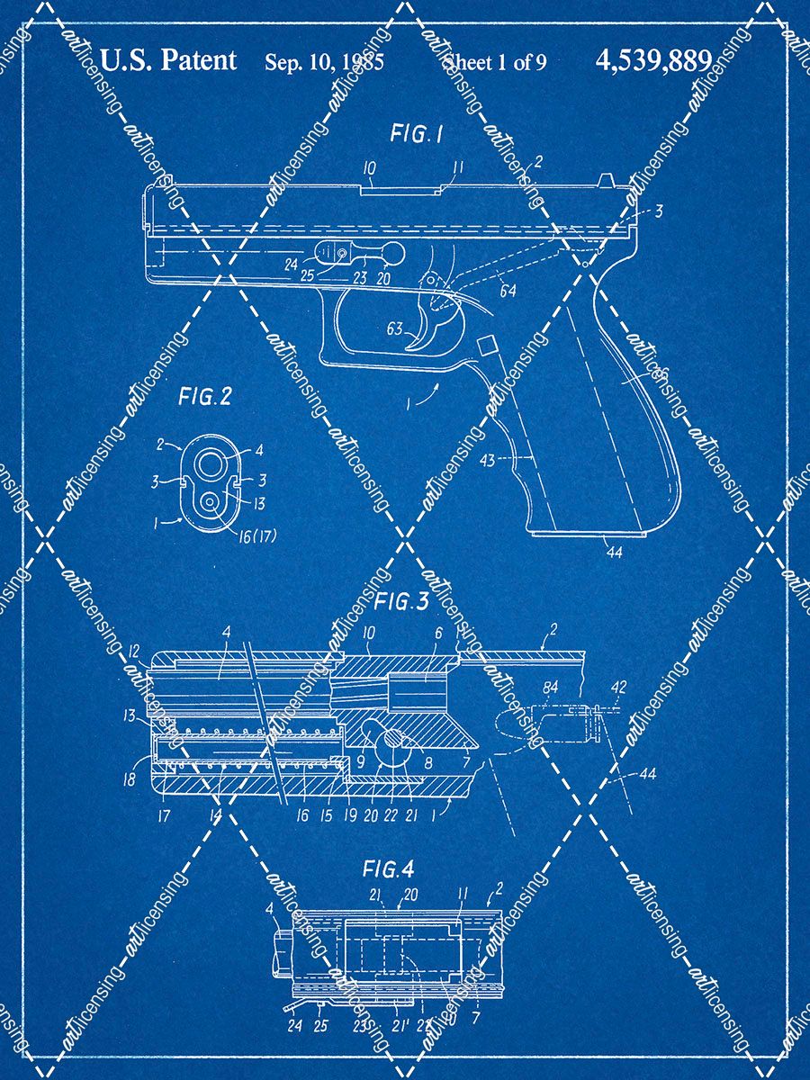 PP154- Blueprint Handgun Pistol Patent Poster
