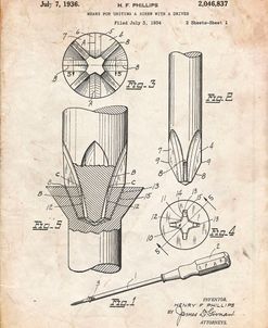 PP153- Vintage Parchment Phillips Head Screw Driver Patent Poster