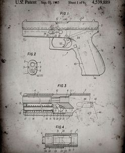 PP154- Faded Grey Handgun Pistol Patent Poster