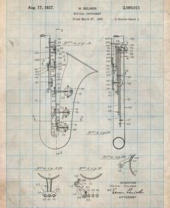 PP156- Antique Grid Parchment Selmer 1937 Saxophone Poster