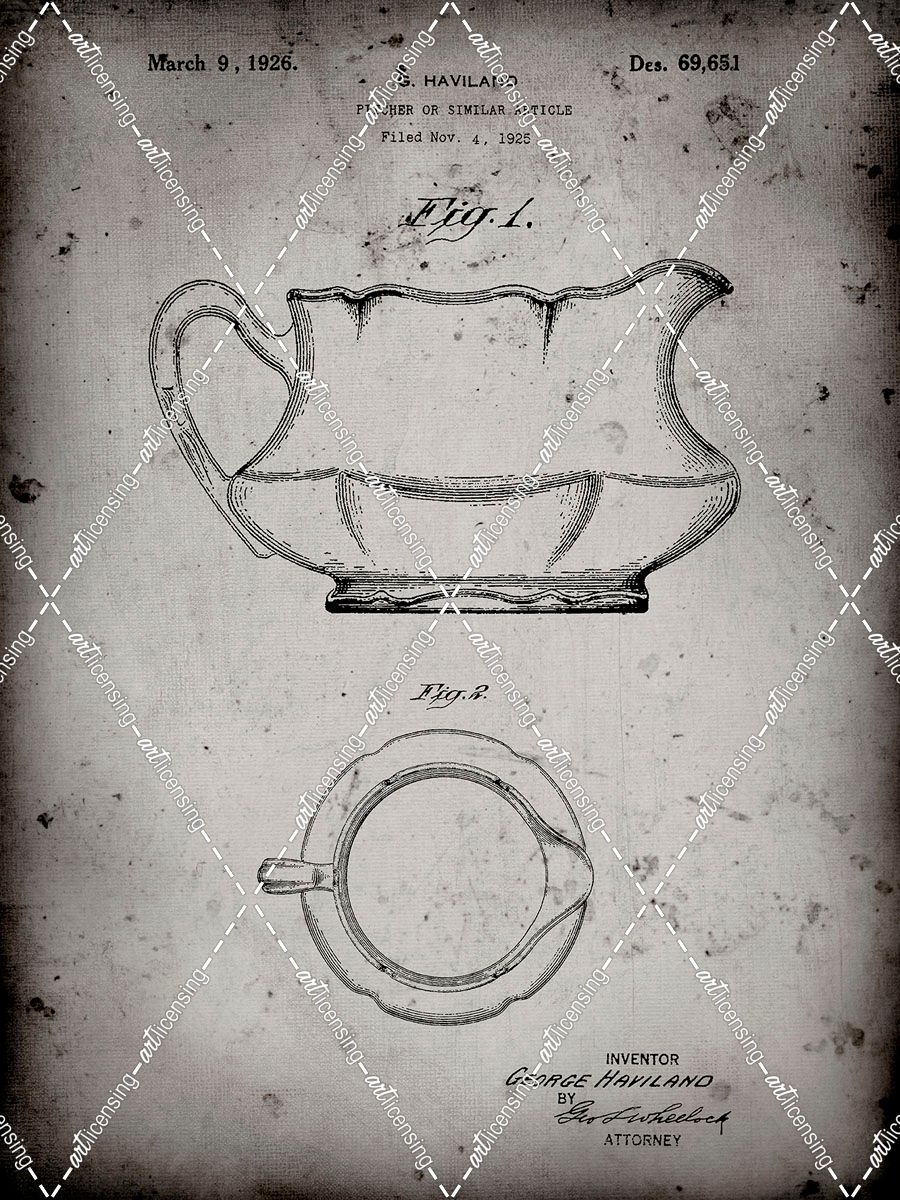 PP155- Faded Grey Haviland Basin Pitcher Patent Poster