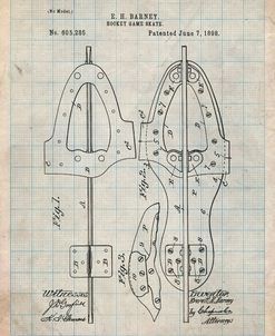 PP158- Antique Grid Parchment 1898 Hockey Skate Patent Poster
