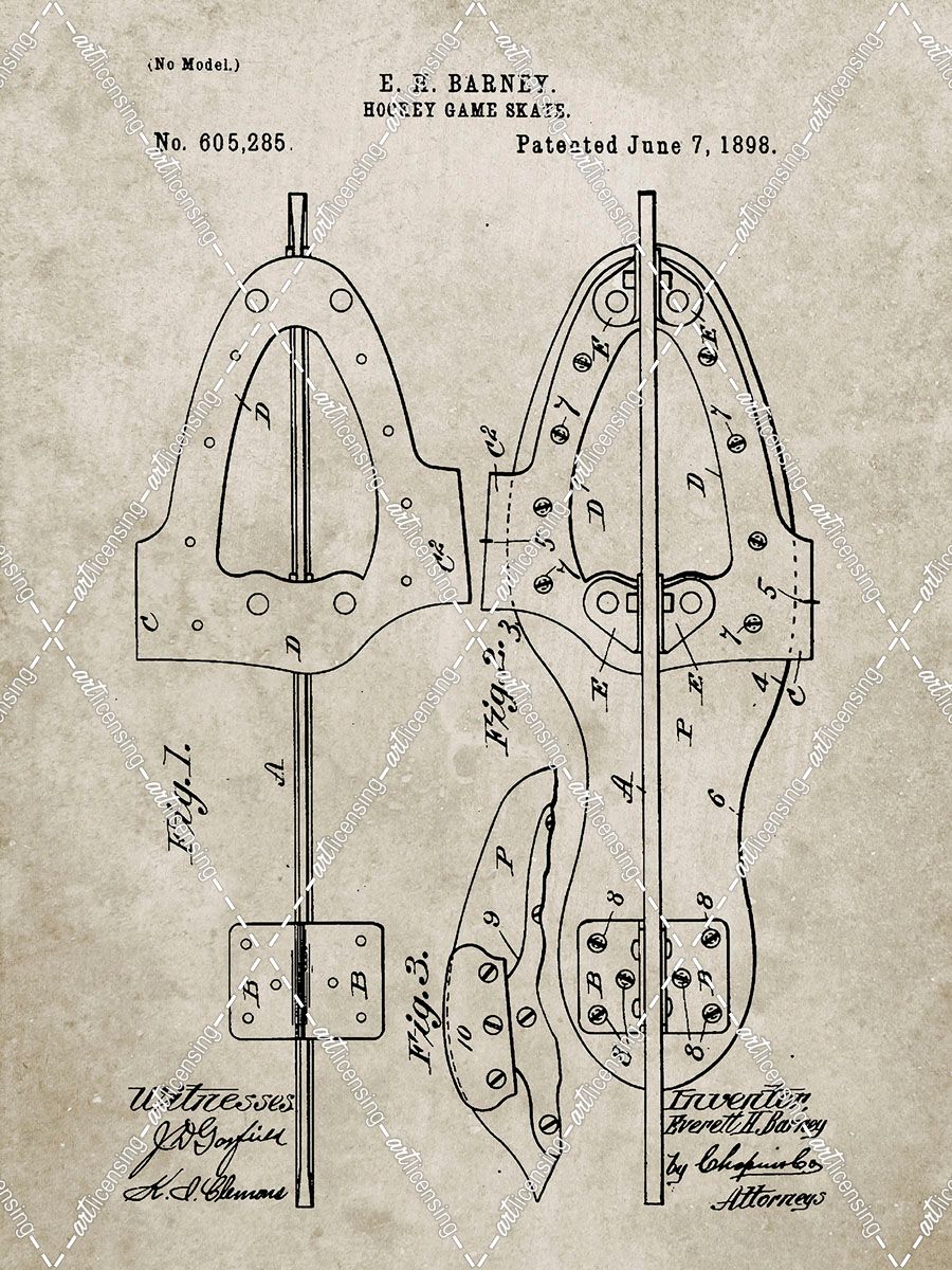 PP158- Sandstone 1898 Hockey Skate Patent Poster