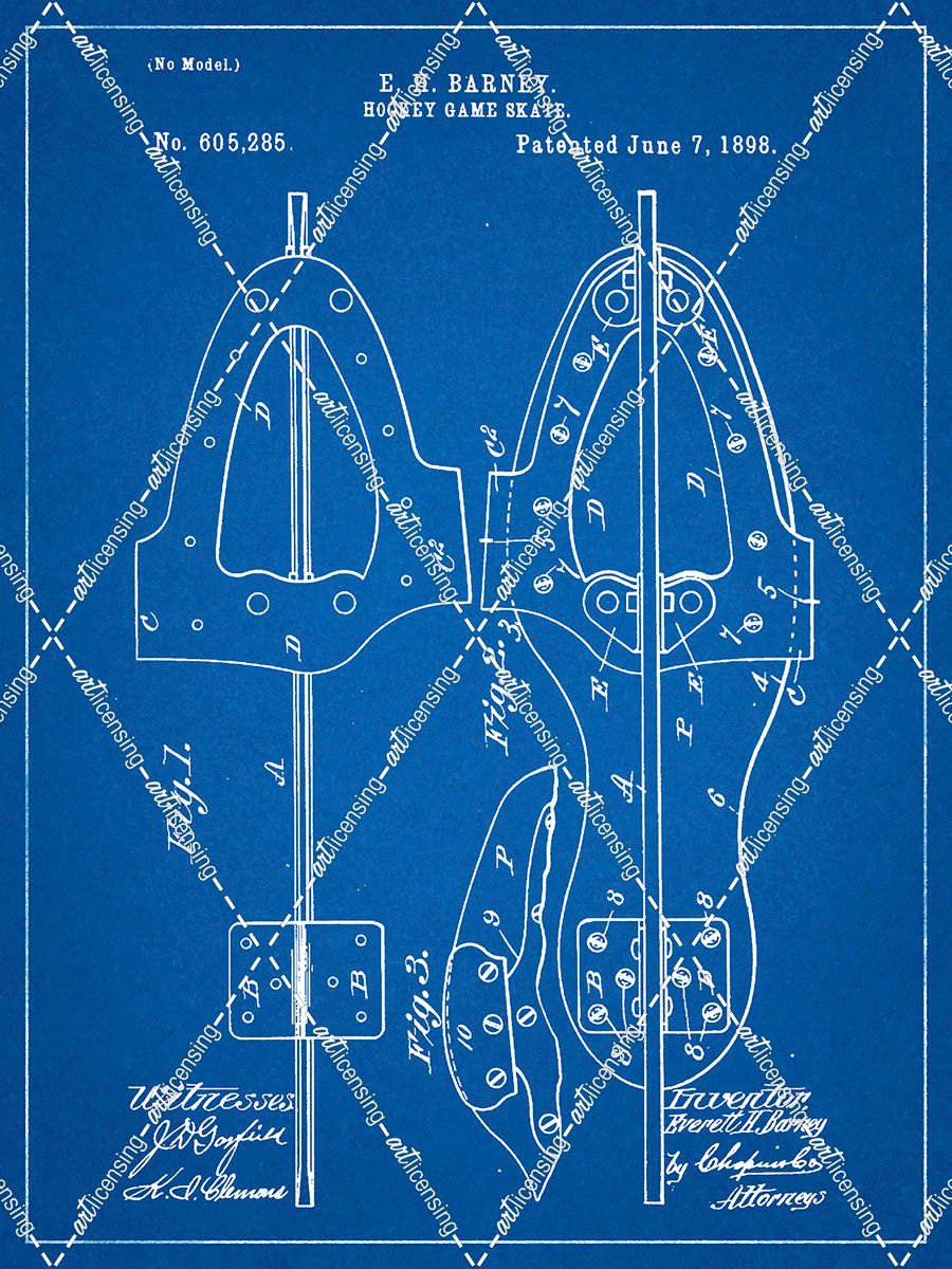 PP158- Blueprint 1898 Hockey Skate Patent Poster