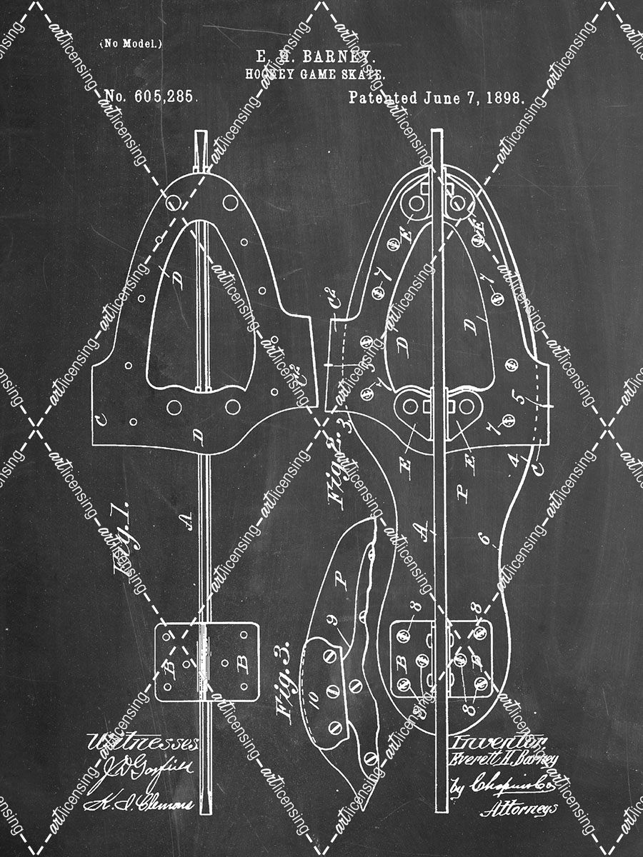 PP158- Chalkboard 1898 Hockey Skate Patent Poster