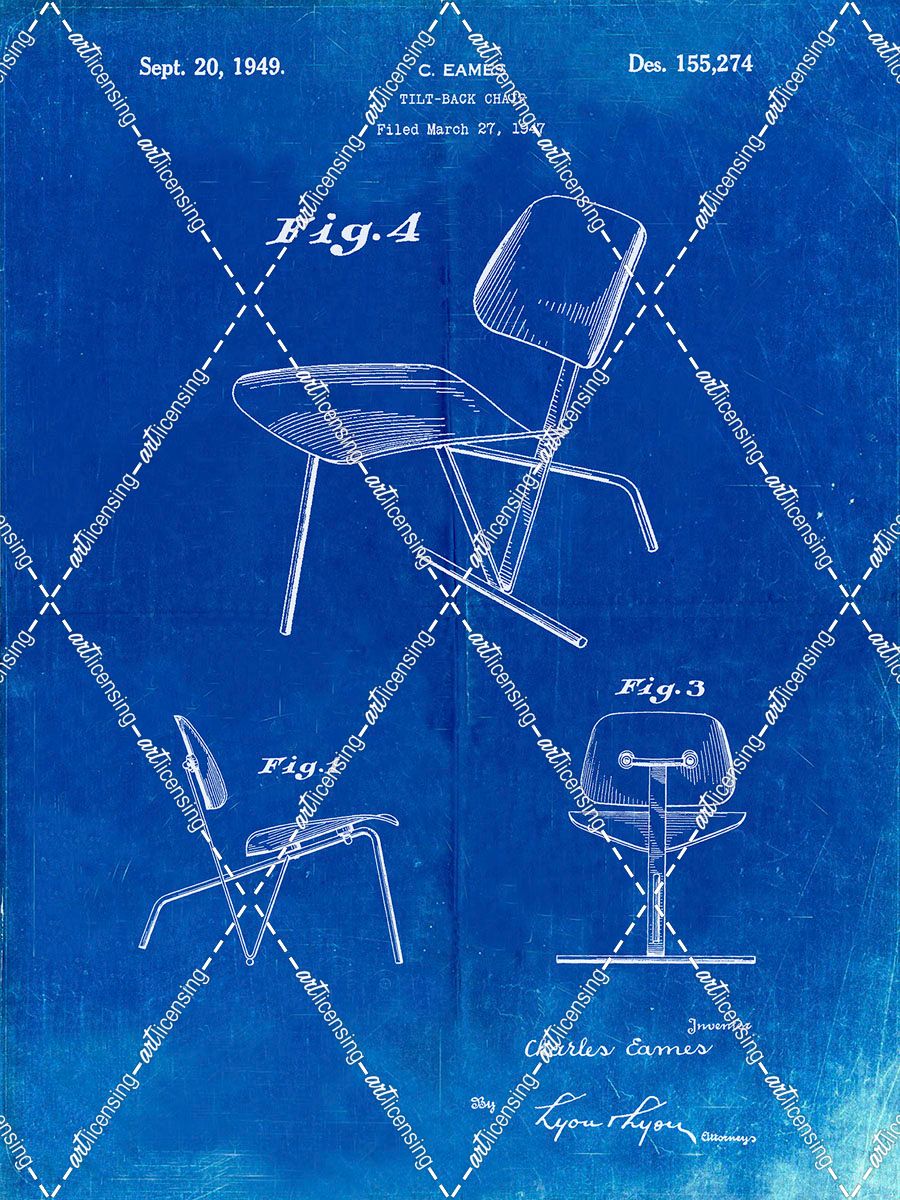 PP159- Faded Blueprint Eames Tilt Back Chair Patent Poster